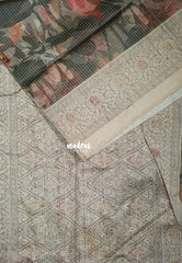 Multicolor with Mocha Brown - Yamini Paper Silk with Moden Prints with Zari Style Printed Border - Perfect Office Wear | Casual Wear