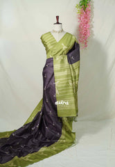 Chocolate Brown - Yamini Paper Silk Vaira Oosi with Contrast Pallu and Blouse - Perfect Office Wear | Casual Wear
