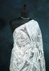 White - Zara -  Malgudi printed silk with paris newsprints