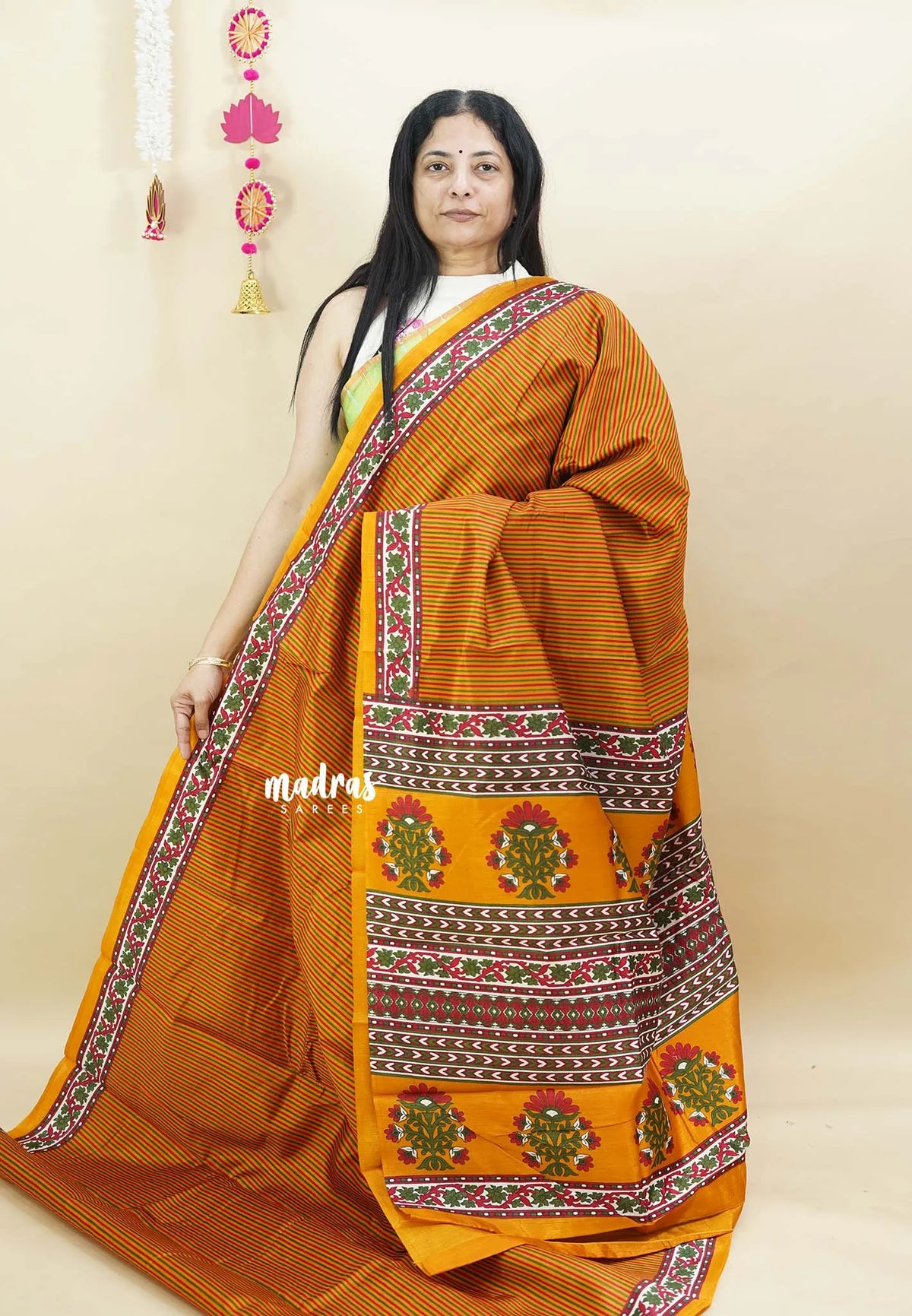 Turmeric - Zara Malgudi  Printed Silk Saree - Best for Office Wear