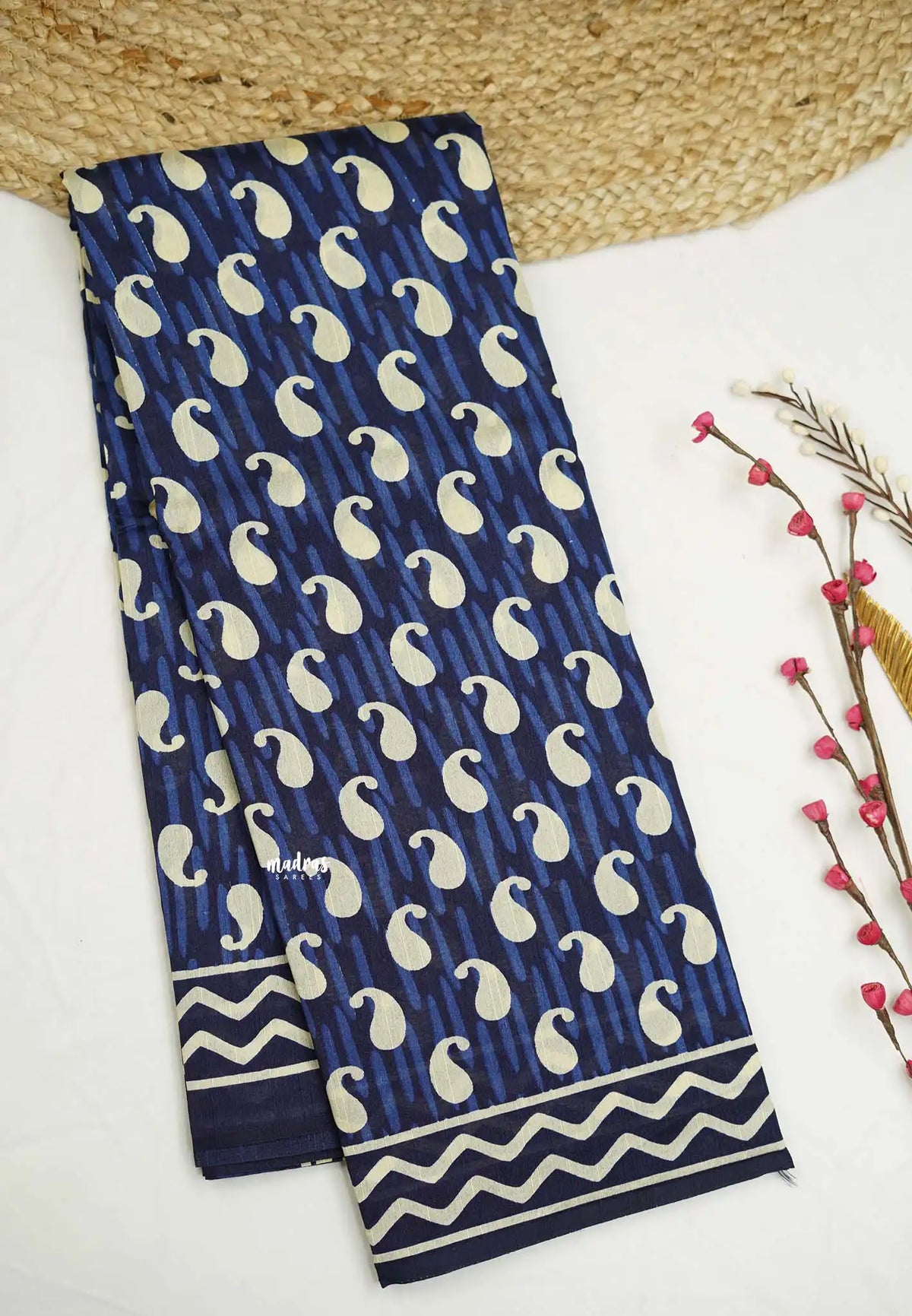 Zara Malgudi Fusion printed silk Bagru prints Indigo blue