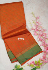 Saffron Orange - Arani Semi Silk Saree Muthukattam with Skirt Border - Best for Regular Wear | Temple Visit