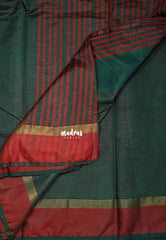 Midnight Green - Arani Semi Silk Saree Muthukattam with Skirt Border - Best for Regular Wear | Temple Visit