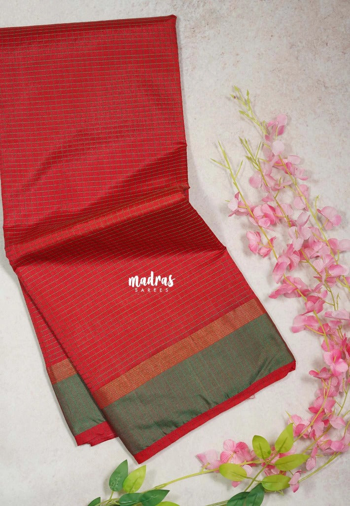 Spicy Red - Arani Semi Silk Saree Muthukattam with Skirt Border - Best for Regular Wear | Temple Visit