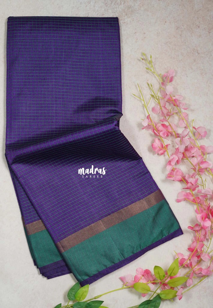Royal Purple - Arani Semi Silk Saree Muthukattam with Skirt Border - Best for Regular Wear | Temple Visit