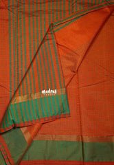 Saffron Orange - Arani Semi Silk Saree Muthukattam with Skirt Border - Best for Regular Wear | Temple Visit