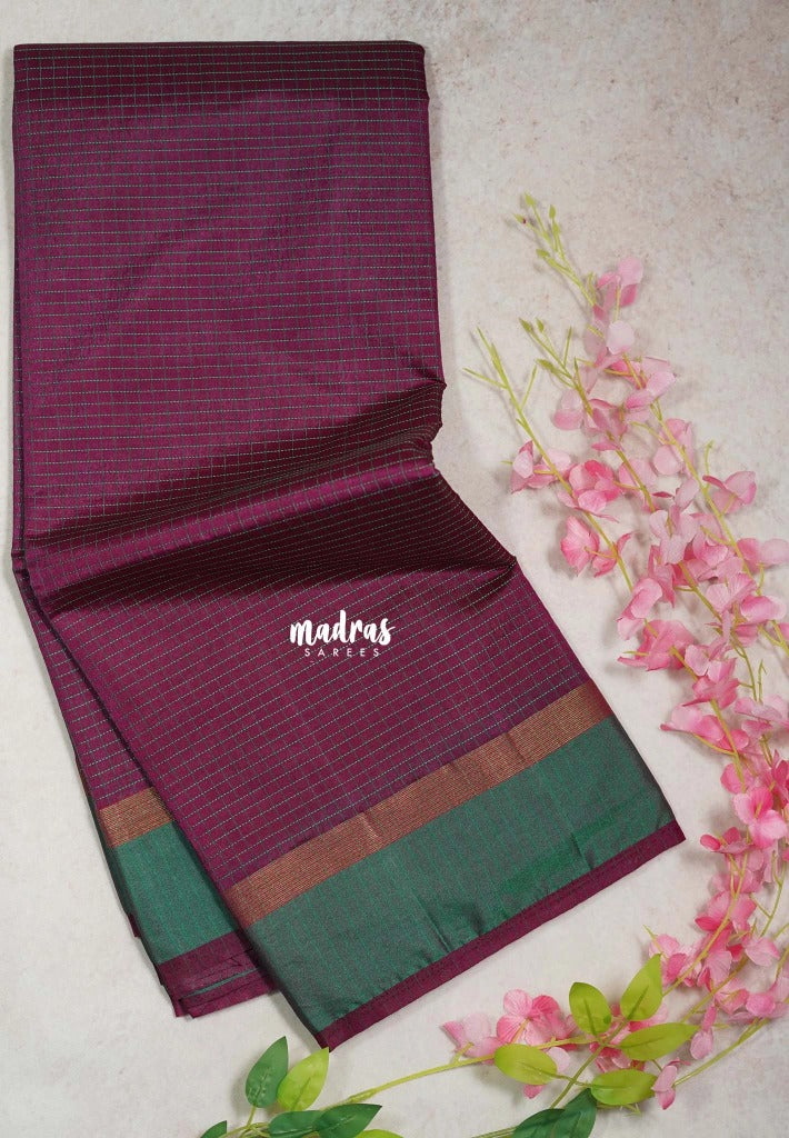 Mulberry Purple - Arani Semi Silk Saree Muthukattam with Skirt Border - Best for Regular Wear | Temple Visit