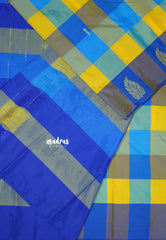 Blue yellow kattam - Arani semi silk saree multi colour checks - Paalum Pazhamum