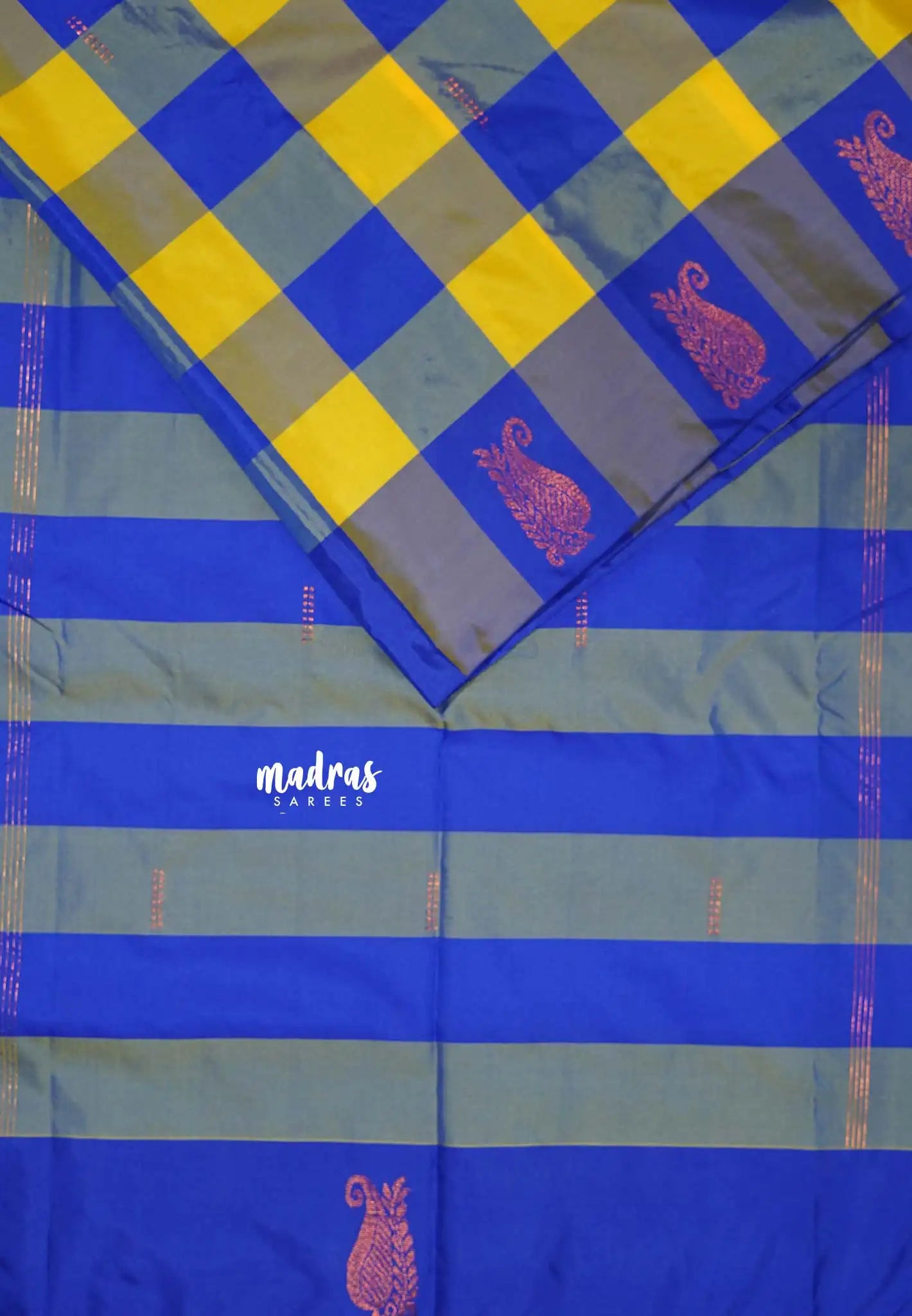 MS Blue yellow kattam - Arani semi silk saree multi colour checks - Paalum Pazhamum