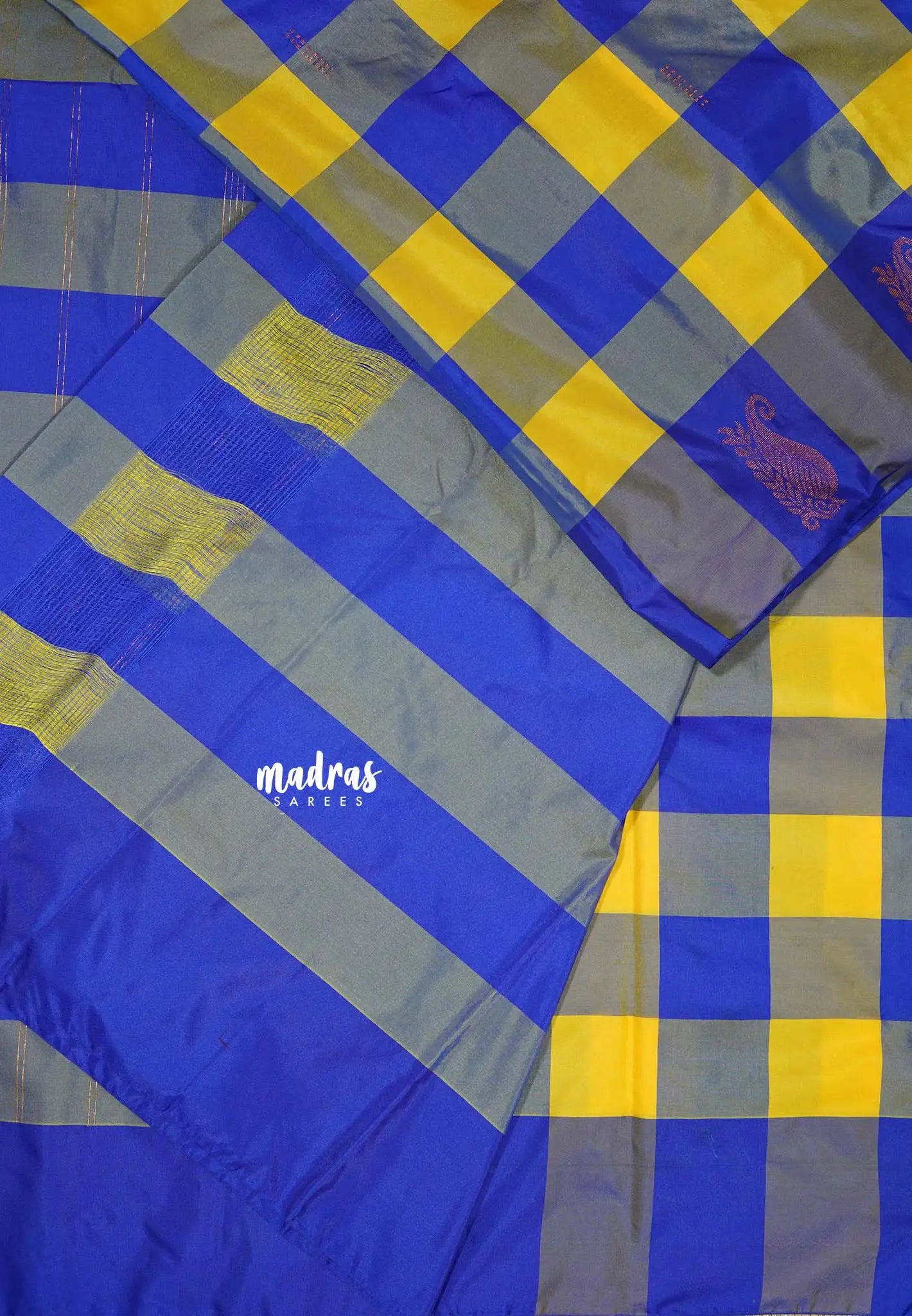 MS Blue yellow kattam - Arani semi silk saree multi colour checks - Paalum Pazhamum