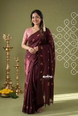 Royal Maroon - Aathini - Telugu Letters Handblock Printed Bamboo Cotton Double Blouse Combo