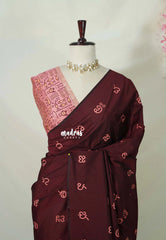 Royal Maroon - Aathini - Telugu Letters Handblock Printed Bamboo Cotton Double Blouse Combo