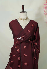 Royal Maroon - Aathini - Telugu Letters Handblock Printed Bamboo Cotton Double Blouse Combo