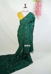 Bottle Green & Yellow - Aathini - Kannada Letters Handblock Printed Bamboo Cotton Double Blouse Combo