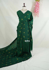 Bottle Green - Aathini - Tamizh Letters Handblock Printed Bamboo Cotton - Double Blouse Combo