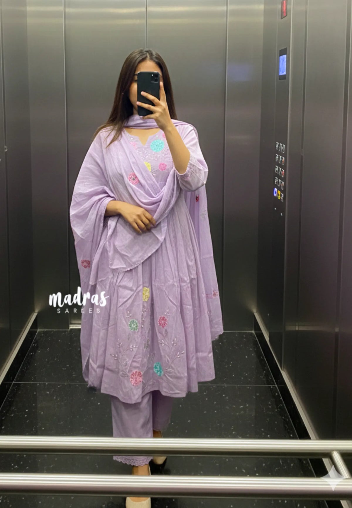 Pastel lavender - Aavani - Mul Chanderi Delicate multicolor embroidery Kurta Set with Dupatta - Best for Festive gatherings