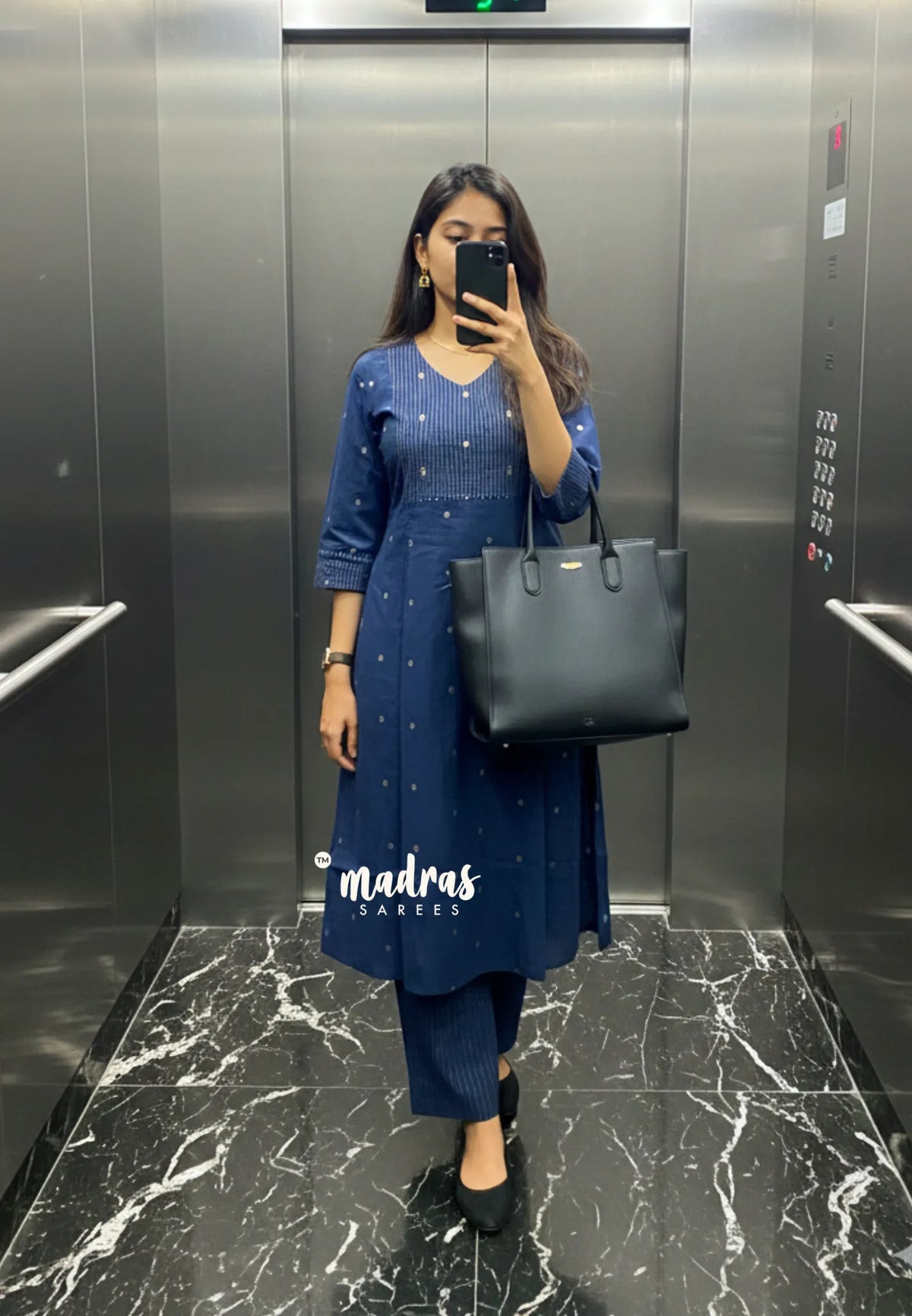 Indigo Blue Handspun Cotton A-Line Co-Ord Set – Perfect for Office & Everyday Wear