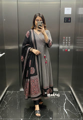 Ebony Black – Aavani - Pre-Washed Handspun Cotton Ready-Made  Panel Anarkali 3 piece Kurti Set – Perfect for Office & Everyday Wear