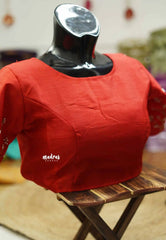 Red silkcotton High neck readymade work blouse with back hook - Aazhi