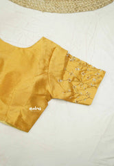 Golden Sandal silkcotton High neck readymade work blouse with back hook - Aazhi