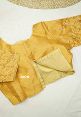 Golden Sandal silkcotton High neck readymade work blouse with back hook - Aazhi