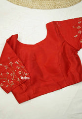 Red silkcotton High neck readymade work blouse with back hook - Aazhi