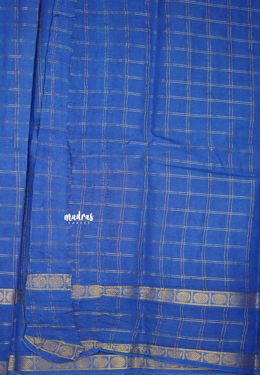 Margazhi Sungudi cotton adyar kattam with blouse - Ananda blue