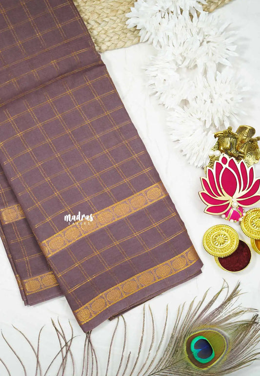 Margazhi Sungudi cotton adyar kattam with blouse - purple grey