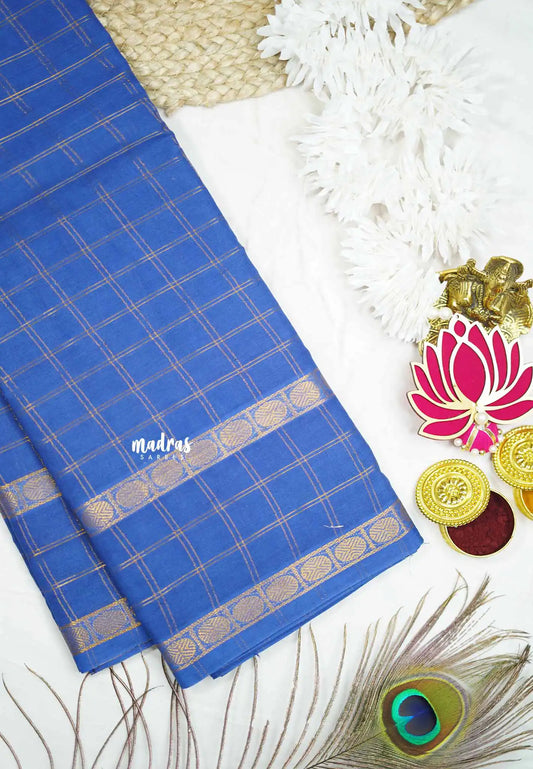 Margazhi Sungudi cotton adyar kattam with blouse - Ananda blue