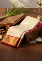 (PRE-BOOKING) Ivory Cream - Sri Lakshmi - Premium Semi silk with floral emboss weaving body getti border - Best for Weddings