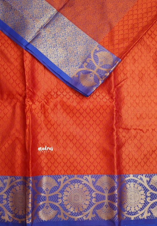 Ahaana - semi silk with emboss weaving - Tomato Red