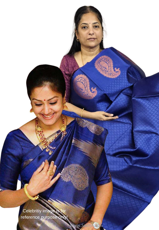 Ahaana - semi silk with emboss weaving - Jyothika Blue