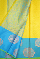 Ahaana - semi silk with emboss weaving - Fresh Yellow