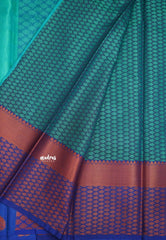 Ahaana - semi silk with emboss weaving - Turquoise Blue saree