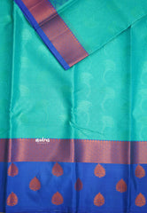 Ahaana - semi silk with emboss weaving - Turquoise Blue saree