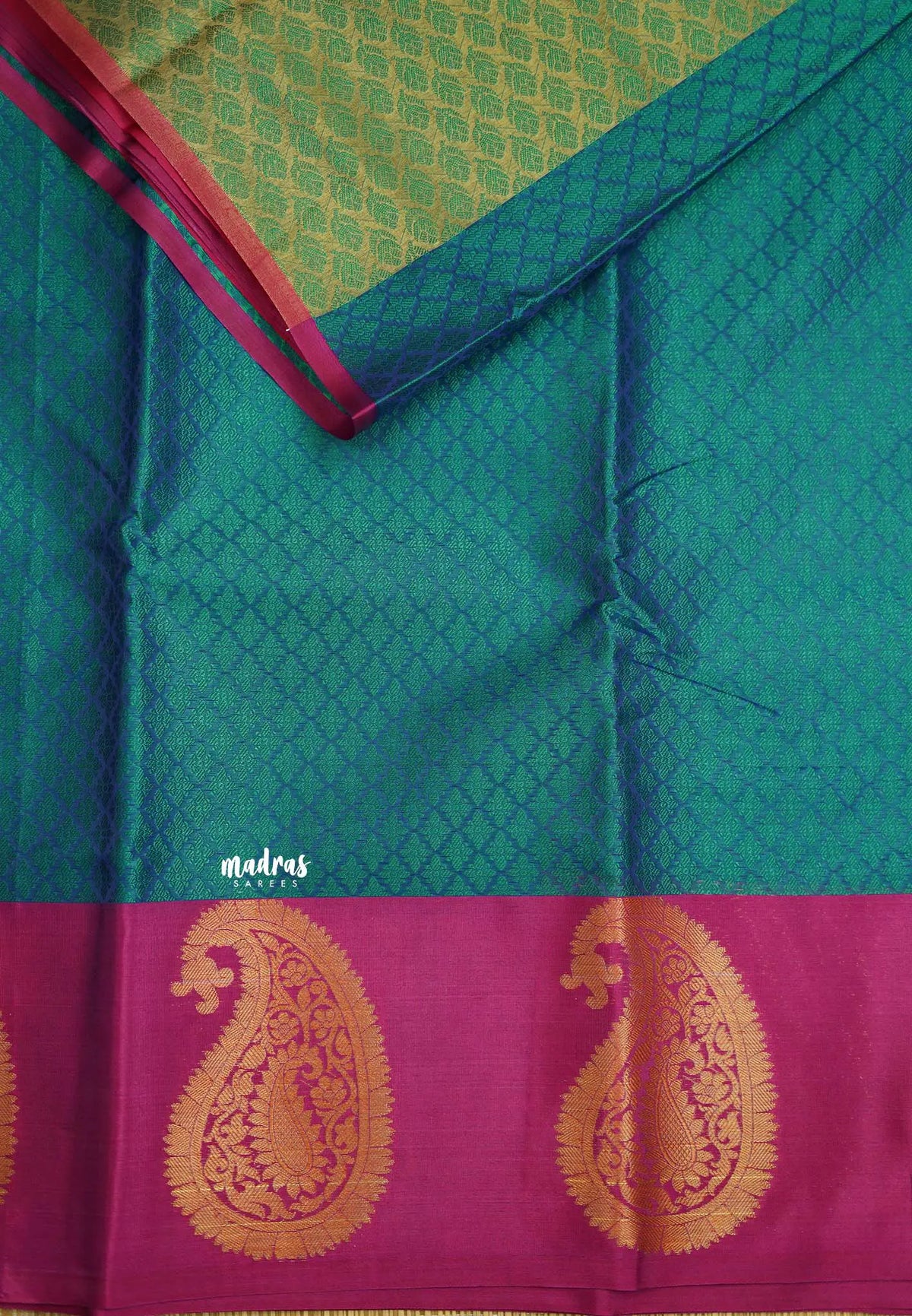 Ahaana - semi silk with emboss weaving Teal blue