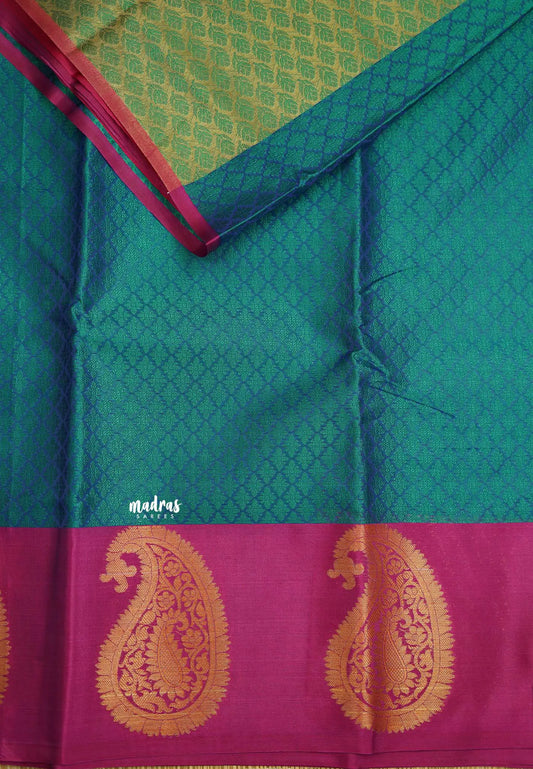 Ahaana - semi silk with emboss weaving Teal blue