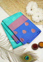 Ahaana - semi silk with emboss weaving - Turquoise Blue saree