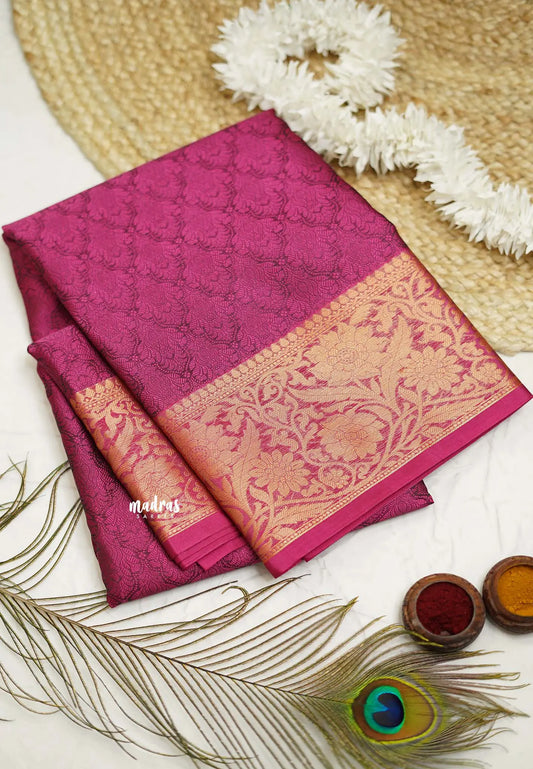 Ahaana - semi silk with emboss weaving Majenta pink