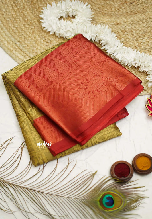 Ahaana - semi silk with emboss weaving - Golden Brown