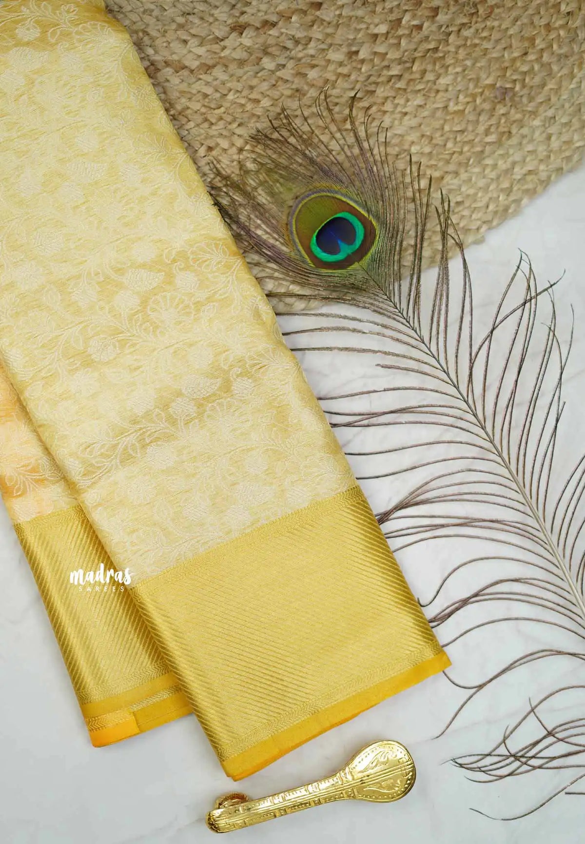 Ahaana -  semi silk with emboss weaving body and antique border - golden yellow