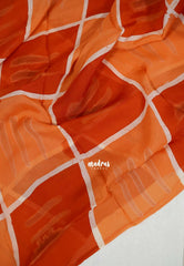Rust Orange - Ahimsa Silk with Bagru Handblock Saree with Contemporary Design | Best for Regular Wear | Casual Wear