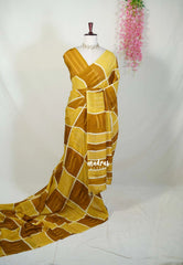 Mustard Yellow - Ahimsa Silk with Bagru Handblock Saree with Contemporary Design | Best for Regular Wear | Casual Wear