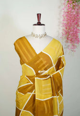 Mustard Yellow - Ahimsa Silk with Bagru Handblock Saree with Contemporary Design | Best for Regular Wear | Casual Wear