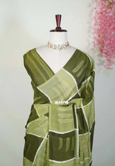 Olive Sage Green - Ahimsa Silk with Bagru Handblock Saree with Contemporary Design | Best for Regular Wear | Casual Wear