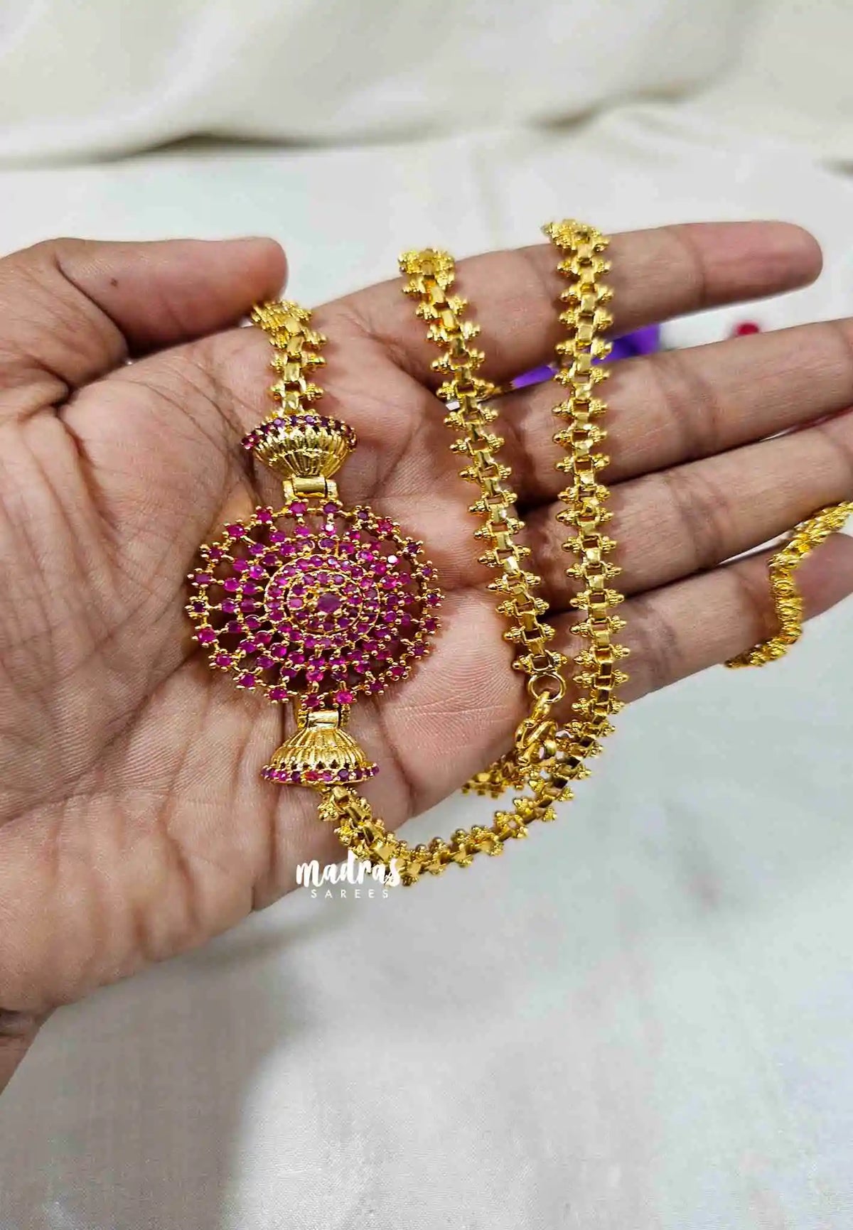 Aimpon mugappu chain / Thali chain zircon Ruby chakra