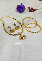 Aimpon Vintage Emerald Stone Attigai set with Earrings and Bangles (2.6)