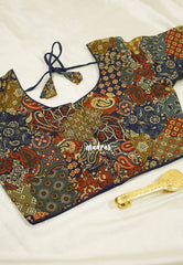 Patch work print Pure cotton readymade blouse Blue based multicolor - Aazhi