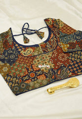 Patch work print Pure cotton readymade blouse Blue based multicolor - Aazhi