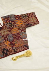 Patch work print Pure cotton readymade blouse Maroon based multicolor - Aazhi